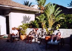 'Chilling out' on the patio: Sadie, Christie and Cindy